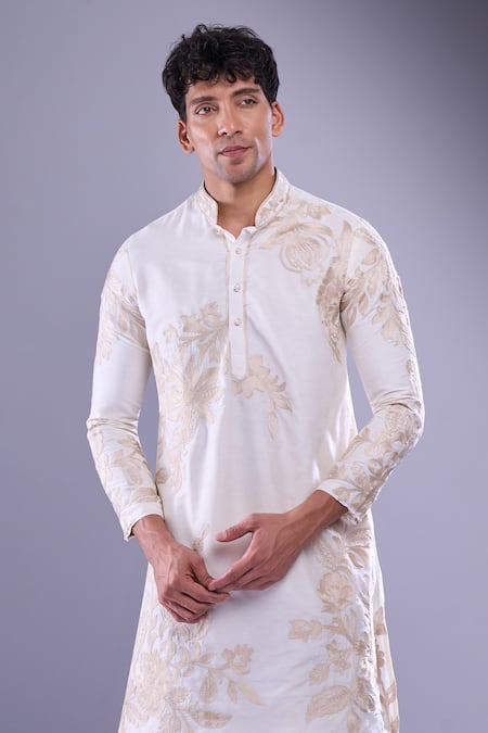 Arihant Rai Sinha Cream Polyester, Silk Embroidery Floral Aari Kurta Set at Aza Fashions Arihant Rai Sinha_Cream Polyester, Silk Embroidery Floral Aari Kurta Set _at_Aza_Fashions