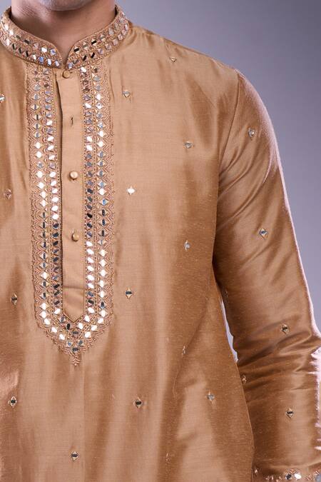Arihant Rai Sinha Brown Polyester, Silk Mirrors Butti Embroidered Kurta Set Online at Aza Fashions Arihant Rai Sinha_Brown Polyester, Silk Mirrors Butti Embroidered Kurta Set _Online_at_Aza_Fashions