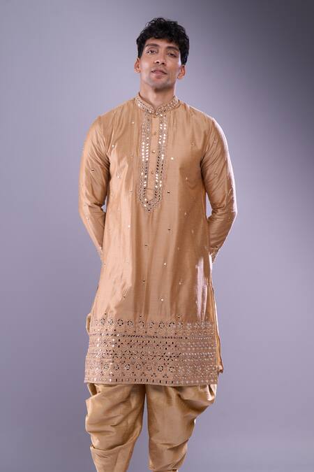 Arihant Rai Sinha Brown Polyester, Silk Mirrors Butti Embroidered Kurta Set at Aza Fashions Arihant Rai Sinha_Brown Polyester, Silk Mirrors Butti Embroidered Kurta Set _at_Aza_Fashions