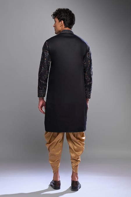 Shop_Arihant Rai Sinha_Black Polyester, Silk Embroidery Floral Kurta Set _at_Aza_Fashions