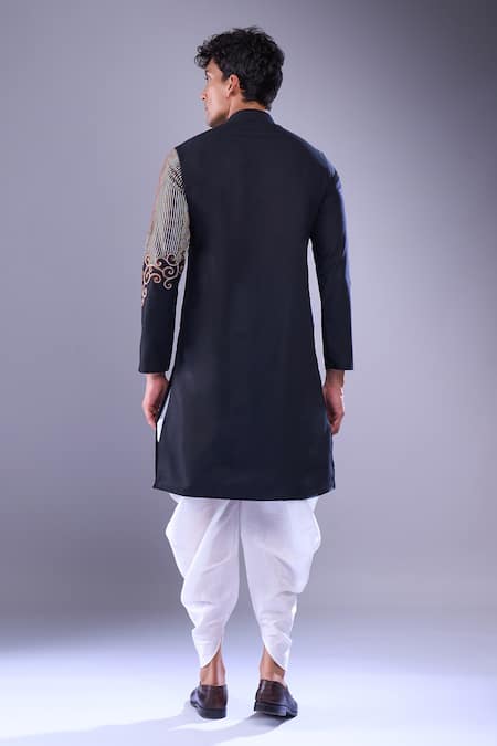 Shop_Arihant Rai Sinha_Black Cotton, Silk Embroidery Floral Vine Kurta And Patiala Pant _at_Aza_Fashions