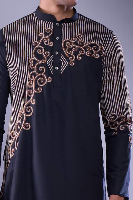 Arihant Rai Sinha_Black Cotton, Silk Embroidery Floral Vine Kurta And Patiala Pant _Online_at_Aza_Fashions