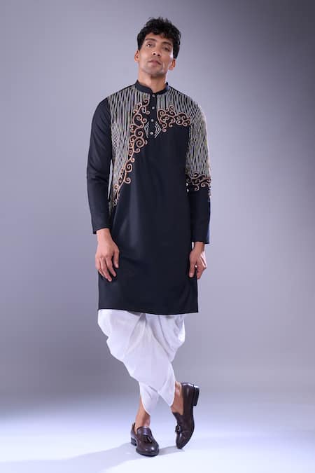 Buy_Arihant Rai Sinha_Black Cotton, Silk Embroidery Floral Vine Kurta And Patiala Pant 