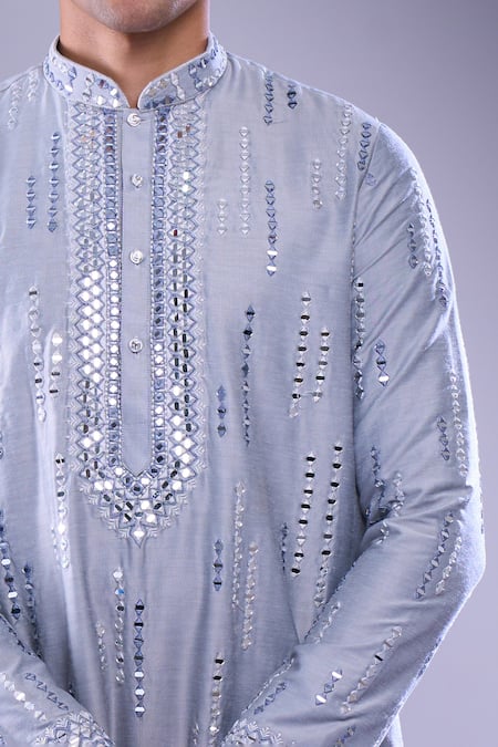 Arihant Rai Sinha_Gray Polyester, Silk Mirrors, Embroidery Kurta Set _Online_at_Aza_Fashions
