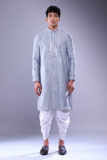 Buy_Arihant Rai Sinha_Gray Polyester, Silk Mirrors, Embroidery Kurta Set 