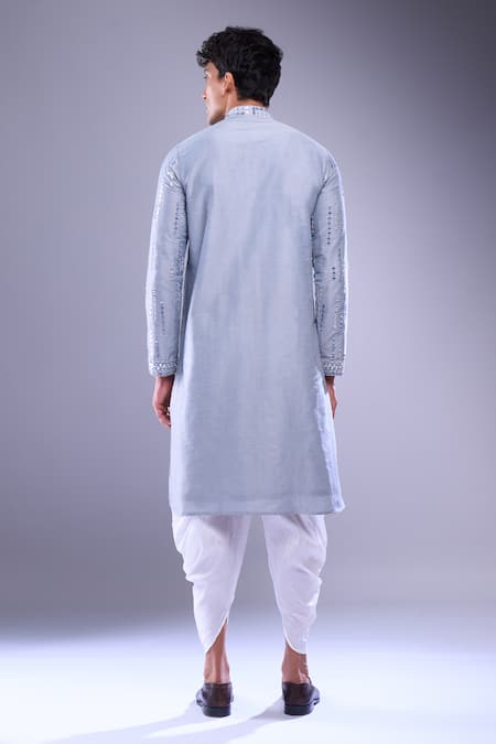 Shop_Arihant Rai Sinha_Gray Polyester, Silk Mirrors, Embroidery Kurta Set _at_Aza_Fashions