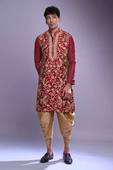Arihant Rai Sinha Floral Embroidered Maroon Kurta Set 
