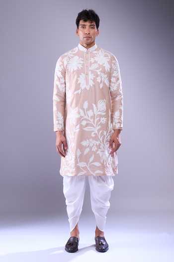 Buy_Arihant Rai Sinha_Peach Polyester, Silk Embroidery Flower Vine Kurta Set _Online_at_Aza_Fashions