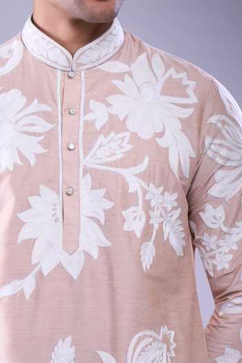 Shop_Arihant Rai Sinha_Peach Polyester, Silk Embroidery Flower Vine Kurta Set _Online_at_Aza_Fashions