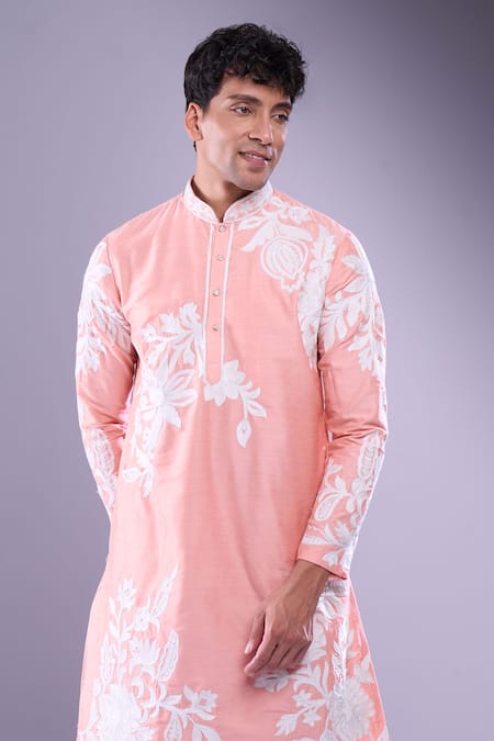 Buy_Arihant Rai Sinha_Pink Polyester, Silk Embroidery Flower Vine Kurta And Patiala Pant _Online_at_Aza_Fashions