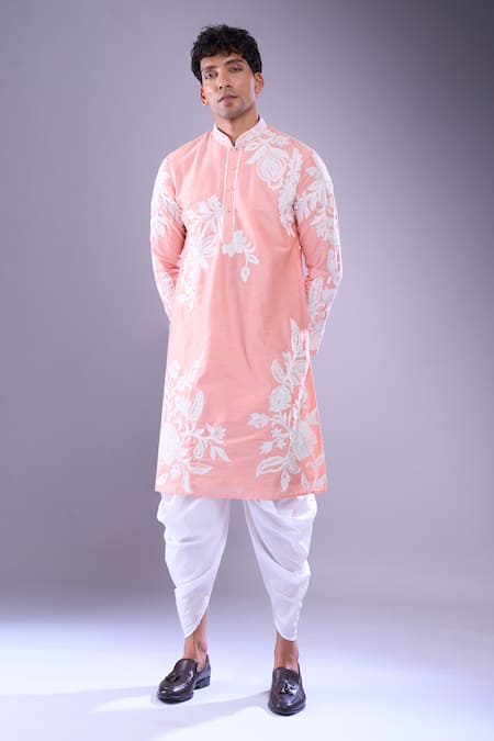 Arihant Rai Sinha_Pink Polyester, Silk Embroidery Flower Vine Kurta And Patiala Pant _at_Aza_Fashions