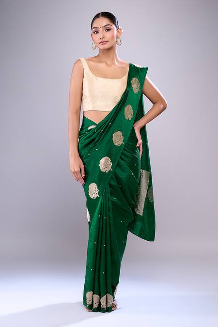 Buy Mint N Oranges Green Silk Embroidery, Zari Round Neck Floral Woven Banarasi Saree Online at Aza Fashions Buy_Mint N Oranges_Green Silk Embroidery, Zari Round Neck Floral Woven Banarasi Saree_Online_at_Aza_Fashions