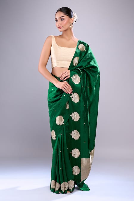 Mint N Oranges Floral Woven Banarasi Silk Saree 