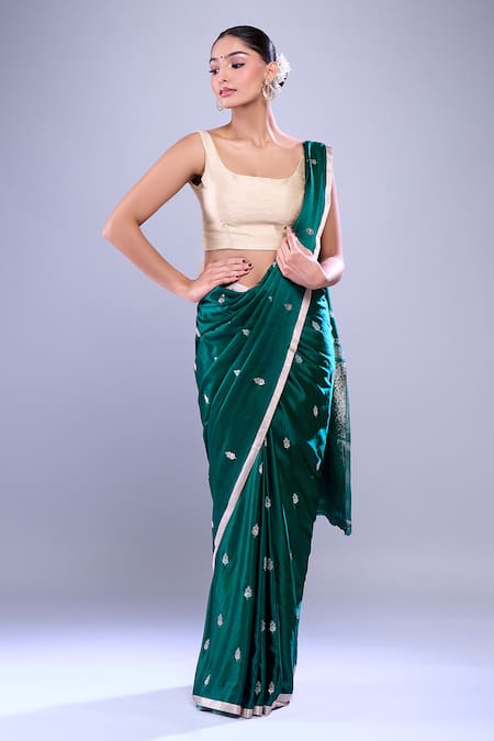 Mint N Oranges Floral Handwoven Satin Silk Saree 