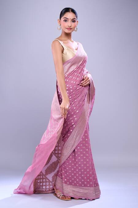 Buy_Mint N Oranges_Purple Georgette Embroidery Handwoven Butta Saree With Blouse_Online_at_Aza_Fashions