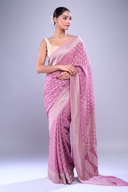 Mint N Oranges Purple Handwoven Butta Saree With Blouse 