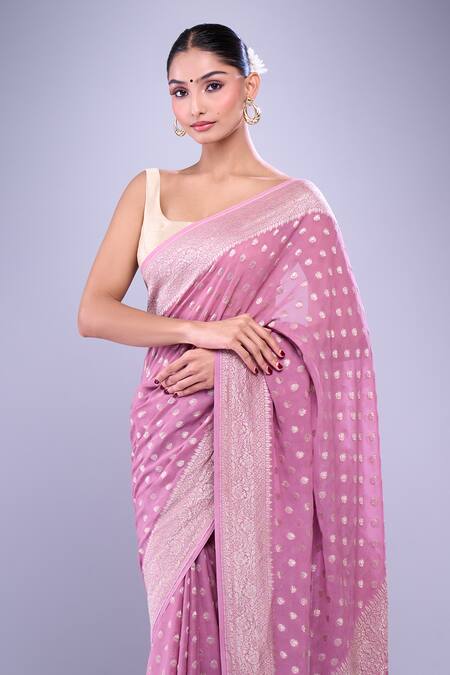 Buy_Mint N Oranges_Purple Georgette Embroidery Handwoven Butta Saree With Blouse