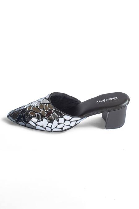 Urbansway_Black Mirrors Mosaic Mule Heels _Online_at_Aza_Fashions