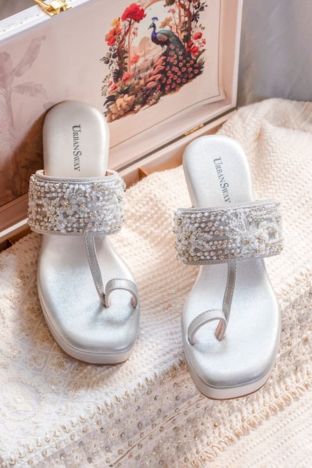 Urbansway Floral Embellished Silver Wedges 