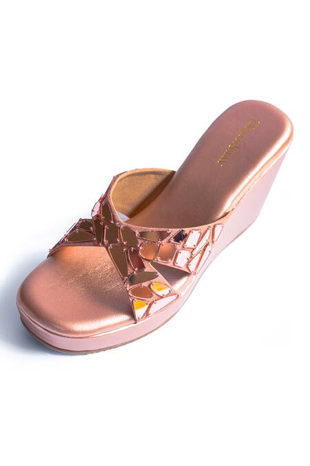 Buy_Urbansway_Rose Gold Mirrors Mosaic Criss Cross Wedges _Online_at_Aza_Fashions