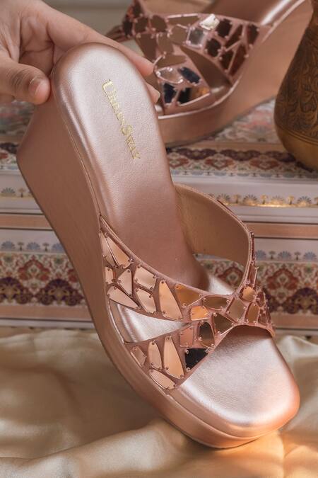 Shop_Urbansway_Rose Gold Mirrors Mosaic Criss Cross Wedges _Online_at_Aza_Fashions