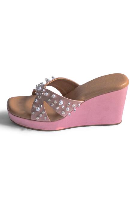 Urbansway_Pink Pearls Embellished Criss Cross Wedges _Online_at_Aza_Fashions