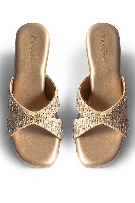 Urbansway Gold Cutdana Sequin Strap Wedges 
