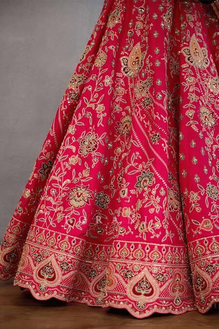 Torani_Orange Jersey, Silk, Net Pearls, Zari, Embroidery, Gul Bridal Lehenga Set _at_Aza_Fashions
