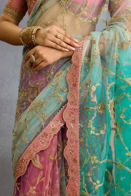Torani Multi Color Net Sequins, Diamonds Sweetheart Embroidered Two Toned Saree Set Online at Aza Fashions Torani_Multi Color Net Sequins, Diamonds Sweetheart Embroidered Two Toned Saree Set_Online_at_Aza_Fashions