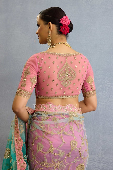 Shop Torani Multi Color Net Sequins, Diamonds Sweetheart Embroidered Two Toned Saree Set at Aza Fashions Shop_Torani_Multi Color Net Sequins, Diamonds Sweetheart Embroidered Two Toned Saree Set_at_Aza_Fashions