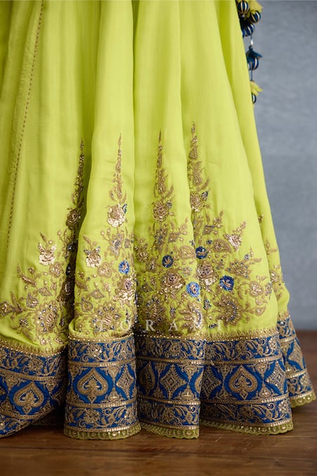 Torani Green Organza, Muslin, Silk Pearls, Zari Gul Bloom Embroidered Lehenga Set Online at Aza Fashions Torani_Green Organza, Muslin, Silk Pearls, Zari Gul Bloom Embroidered Lehenga Set _Online_at_Aza_Fashions