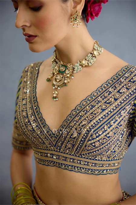 Shop Torani Green Organza, Muslin, Silk Pearls, Zari Gul Bloom Embroidered Lehenga Set Online at Aza Fashions Shop_Torani_Green Organza, Muslin, Silk Pearls, Zari Gul Bloom Embroidered Lehenga Set _Online_at_Aza_Fashions