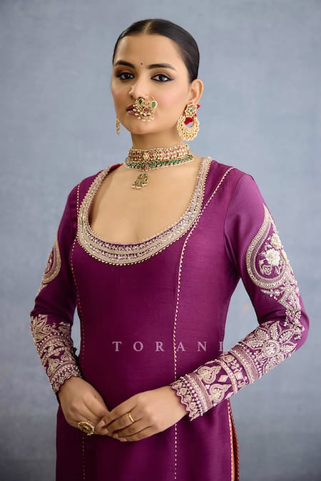 Torani Purple Tissue, Silk, Jersey Diamonds, Zari, Kurta Set With Churidar And Dupatta Online at Aza Fashions Torani_Purple Tissue, Silk, Jersey Diamonds, Zari, Kurta Set With Churidar And Dupatta _Online_at_Aza_Fashions