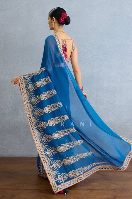 Torani Multi Color Georgette Embroidery, Diamonds Sweetheart Neck Spade Vine Saree Set Online at Aza Fashions Torani_Multi Color Georgette Embroidery, Diamonds Sweetheart Neck Spade Vine Saree Set_Online_at_Aza_Fashions