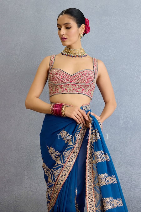 Shop Torani Multi Color Georgette Embroidery, Diamonds Sweetheart Neck Spade Vine Saree Set Online at Aza Fashions Shop_Torani_Multi Color Georgette Embroidery, Diamonds Sweetheart Neck Spade Vine Saree Set_Online_at_Aza_Fashions