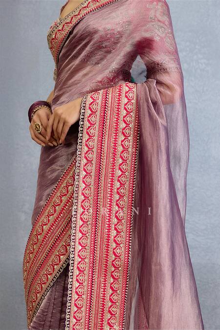 Shop_Torani_Purple Organza, Silk Diamonds Dori Bloom Embroidered Shimmer Saree Set_Online_at_Aza_Fashions