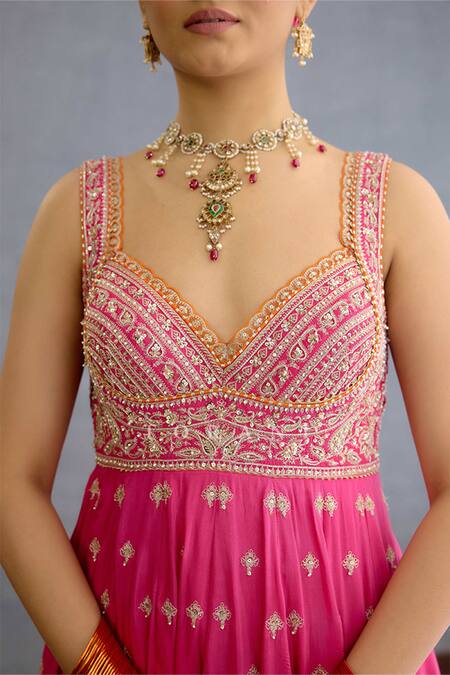 Torani Pink Muslin, Georgette Pearls, Zari, Embroidery Sweetheart Paisley Anarkali Set Online at Aza Fashions Torani_Pink Muslin, Georgette Pearls, Zari, Embroidery Sweetheart Paisley Anarkali Set _Online_at_Aza_Fashions