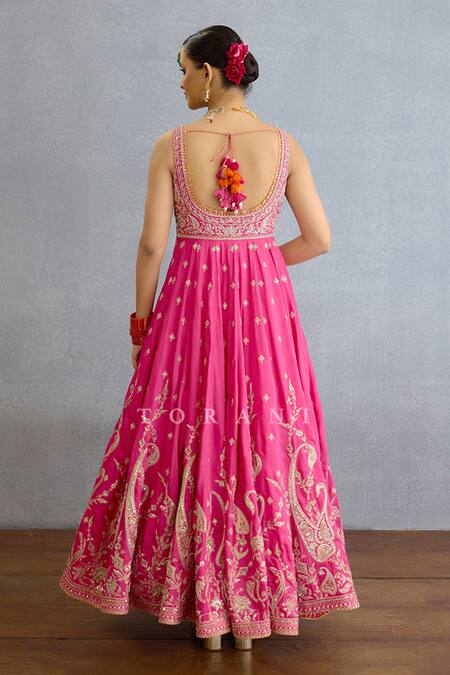 Buy Torani Pink Muslin, Georgette Pearls, Zari, Embroidery Sweetheart Paisley Anarkali Set Online at Aza Fashions Buy_Torani_Pink Muslin, Georgette Pearls, Zari, Embroidery Sweetheart Paisley Anarkali Set _Online_at_Aza_Fashions