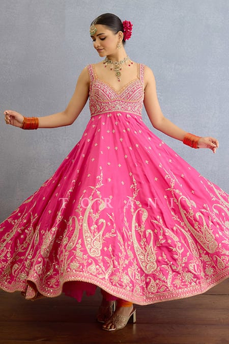 Shop Torani Pink Muslin, Georgette Pearls, Zari, Embroidery Sweetheart Paisley Anarkali Set Online at Aza Fashions Shop_Torani_Pink Muslin, Georgette Pearls, Zari, Embroidery Sweetheart Paisley Anarkali Set _Online_at_Aza_Fashions
