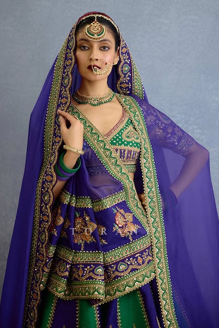 Buy Torani Purple Georgette, Chiffon, Silk Pearls, Zari Green Embroidered Lehenga Set Online at Aza Fashions Buy_Torani_Purple Georgette, Chiffon, Silk Pearls, Zari Green Embroidered Lehenga Set _Online_at_Aza_Fashions