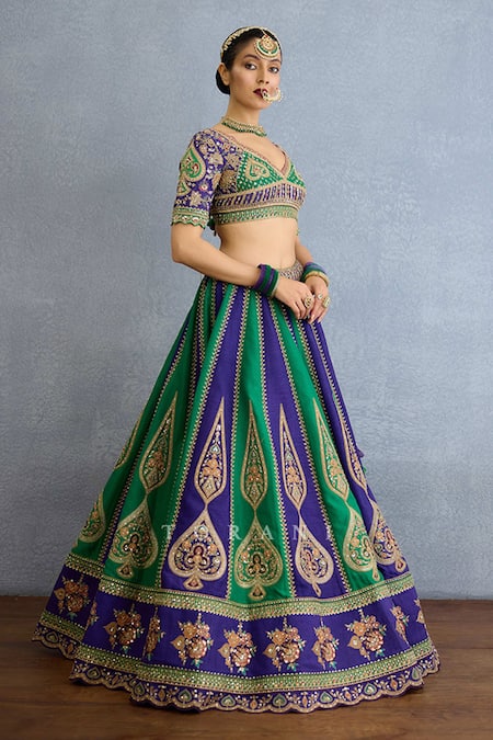 Shop Torani Purple Georgette, Chiffon, Silk Pearls, Zari Green Embroidered Lehenga Set Online at Aza Fashions Shop_Torani_Purple Georgette, Chiffon, Silk Pearls, Zari Green Embroidered Lehenga Set _Online_at_Aza_Fashions