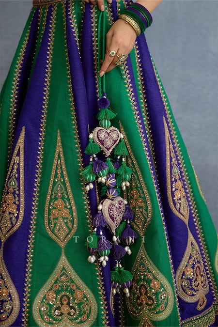 Torani Purple Georgette, Chiffon, Silk Pearls, Zari Green Embroidered Lehenga Set at Aza Fashions Torani_Purple Georgette, Chiffon, Silk Pearls, Zari Green Embroidered Lehenga Set _at_Aza_Fashions