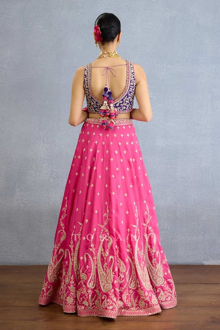 Shop Torani Pink Muslin, Silk, Georgette, Chiffon Pearls, Diamonds, Lehenga Set With Dupatta at Aza Fashions Shop_Torani_Pink Muslin, Silk, Georgette, Chiffon Pearls, Diamonds, Lehenga Set With Dupatta _at_Aza_Fashions
