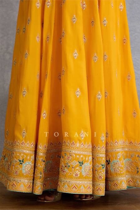 Torani Yellow Chiffon, Muslin, Silk Pearls, Zari, Diamonds, Dori Anarkali Set at Aza Fashions Torani_Yellow Chiffon, Muslin, Silk Pearls, Zari, Diamonds, Dori Anarkali Set _at_Aza_Fashions