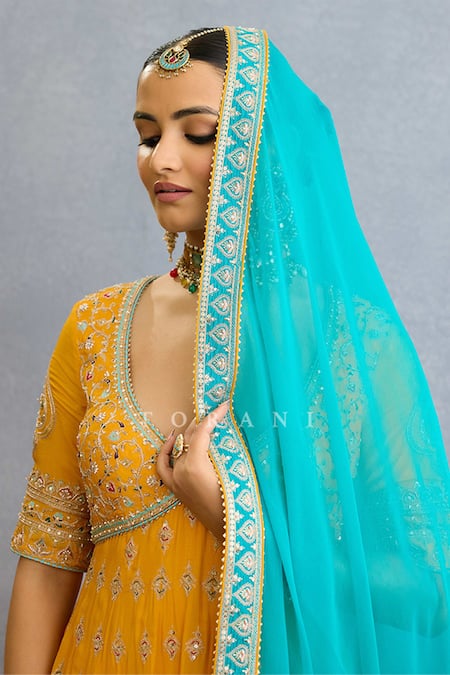 Buy Torani Yellow Chiffon, Muslin, Silk Pearls, Zari, Diamonds, Dori Anarkali Set Buy_Torani_Yellow Chiffon, Muslin, Silk Pearls, Zari, Diamonds, Dori Anarkali Set