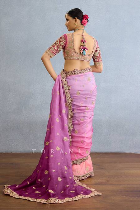 Torani Multi Color Viscose Cut Work, Diamonds, Scallop Border Embroidered Saree Set Online at Aza Fashions Torani_Multi Color Viscose Cut Work, Diamonds, Scallop Border Embroidered Saree Set_Online_at_Aza_Fashions