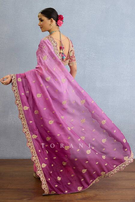 Shop Torani Multi Color Viscose Cut Work, Diamonds, Scallop Border Embroidered Saree Set at Aza Fashions Shop_Torani_Multi Color Viscose Cut Work, Diamonds, Scallop Border Embroidered Saree Set_at_Aza_Fashions