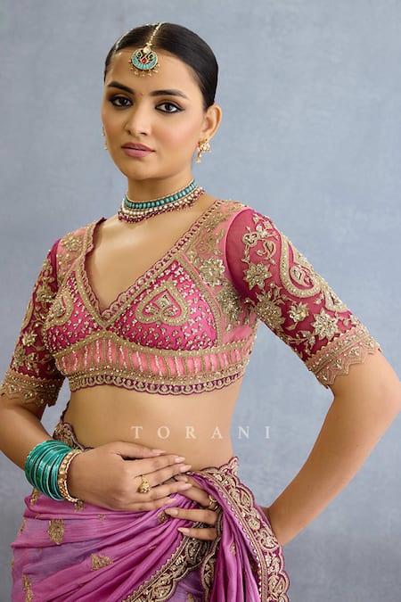 Torani Multi Color Viscose Cut Work, Diamonds, Scallop Border Embroidered Saree Set at Aza Fashions Torani_Multi Color Viscose Cut Work, Diamonds, Scallop Border Embroidered Saree Set_at_Aza_Fashions