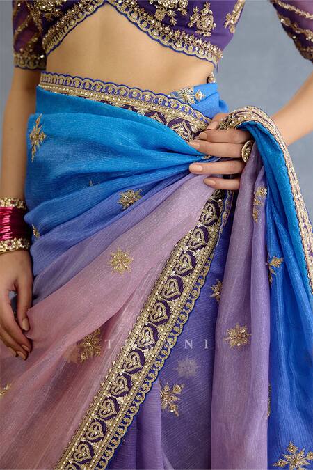 Torani_Multi Color Chiffon, Georgette Diamonds, Embroidery, Pearls Ombre Saree Set_Online_at_Aza_Fashions