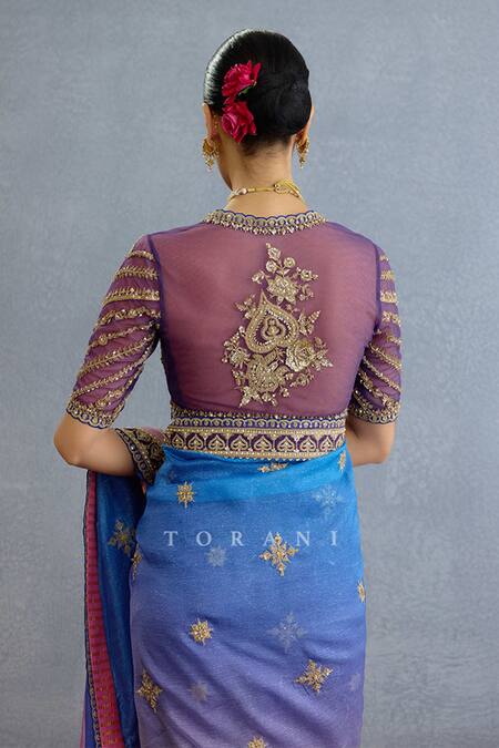 Buy_Torani_Multi Color Chiffon, Georgette Diamonds, Embroidery, Pearls Ombre Saree Set
